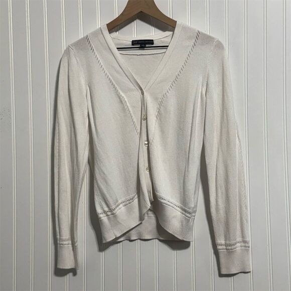 Brooks Brothers 346 White Cardigan M Cotton Perforated Preppy Quiet Luxury - Picture 1 of 8